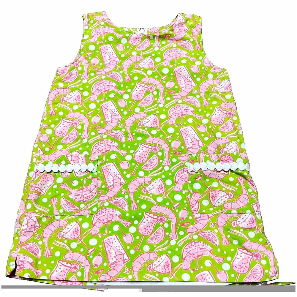 Vintage Lilly Pulitzer White Label Girls Dress 4T Sleeveless Shrimp Cocktail EUC